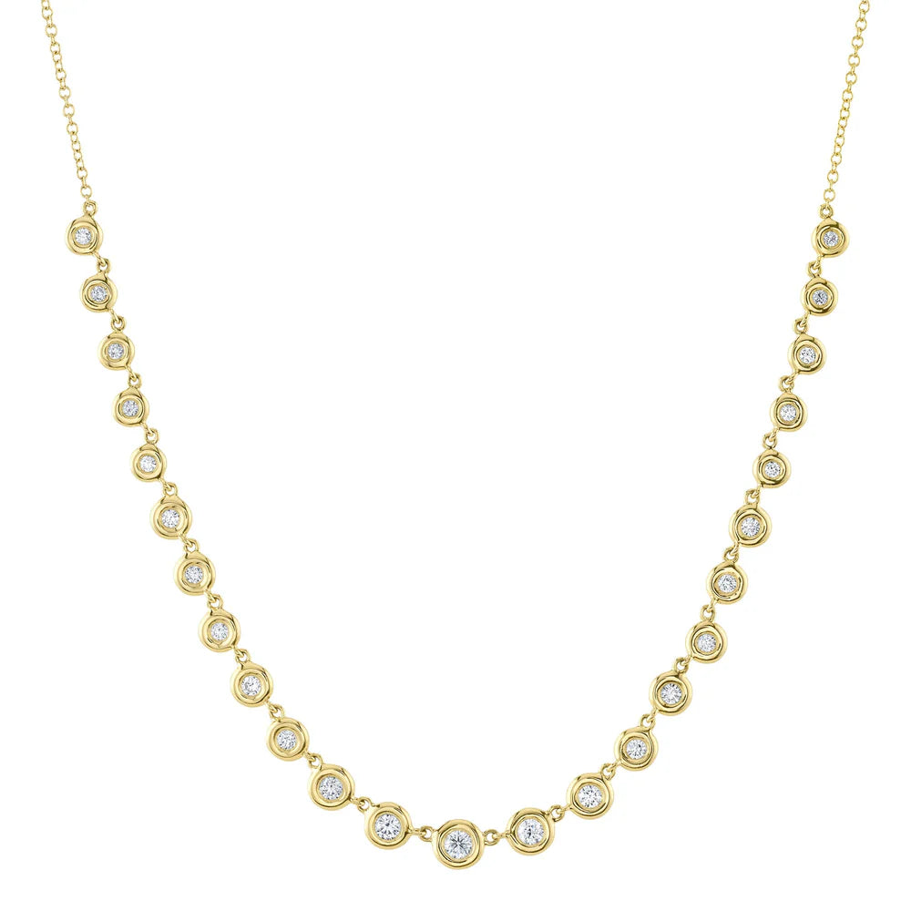 Simple Gold Necklace with Small Pendant-Yellow Gold Diamond Bezel Set Necklace