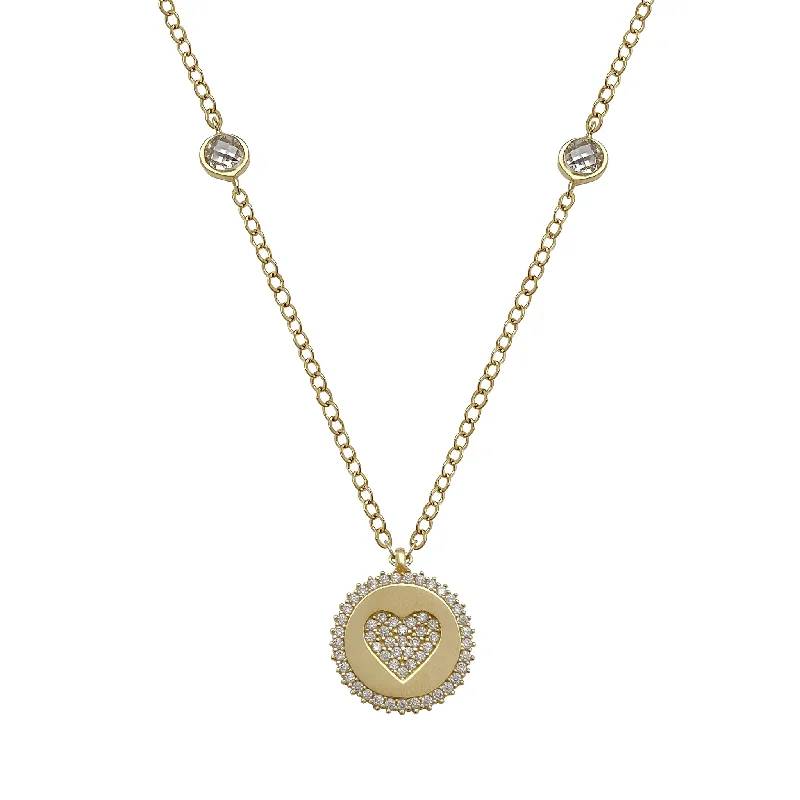 Chunky Gemstone Necklace for Bold Look-Pave Heart Medallion Necklace (14K)