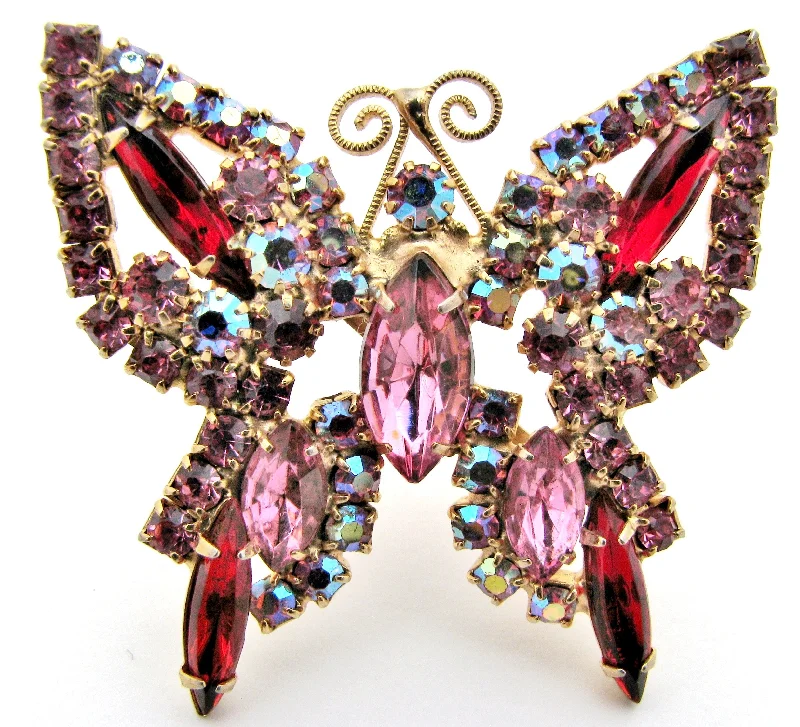 Cute Animal Brooch-Vintage Pink Rhinestone Butterfly Brooch Pin