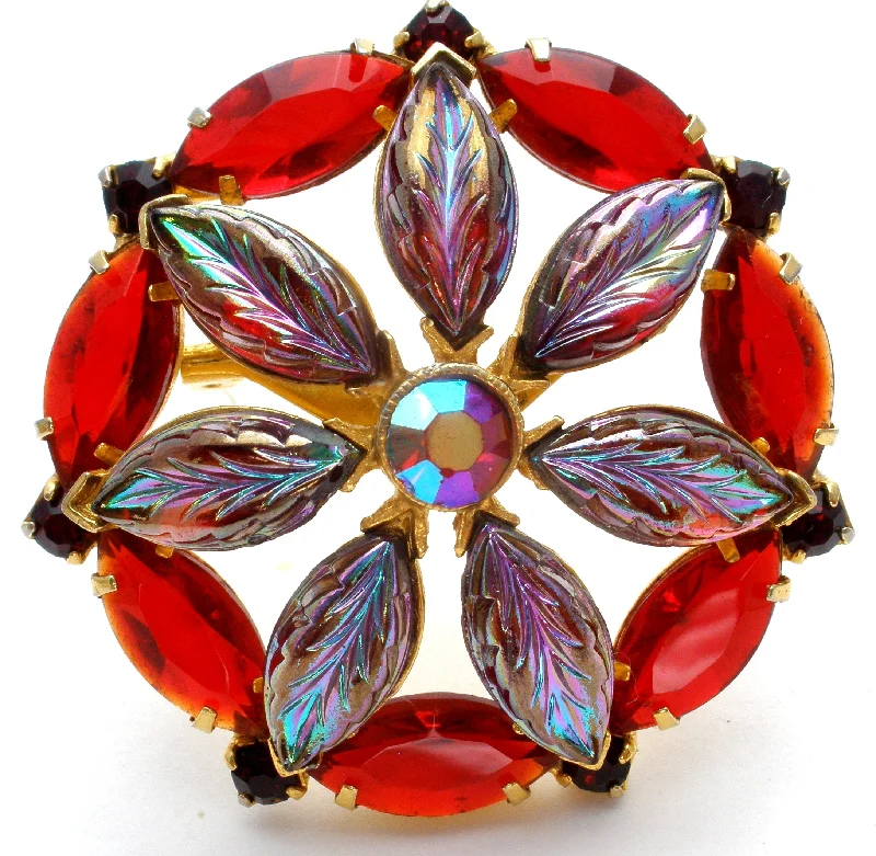 Simple Brooch-Vintage Red & Purple Rhinestone Brooch Pin