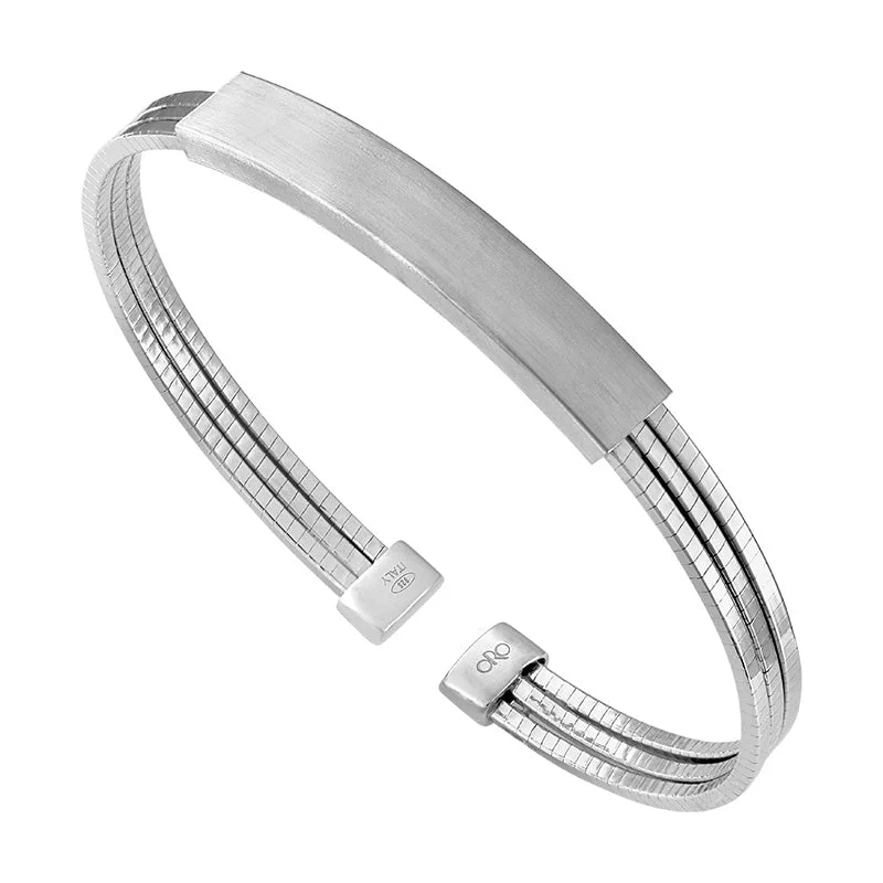 Customizable Leather Bracelet with Initial Engraving-Engraveable Bar Cuff Bracelet in Silver