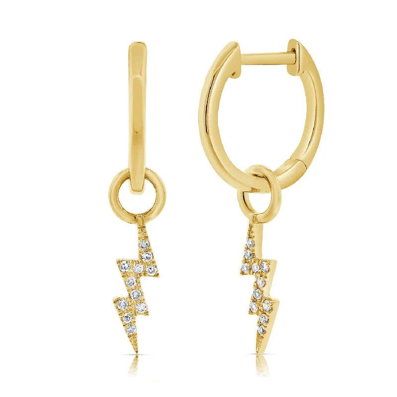 Unique Drop Earrings-Diamond Lightning Bolt Huggie Earrings in 14K Gold