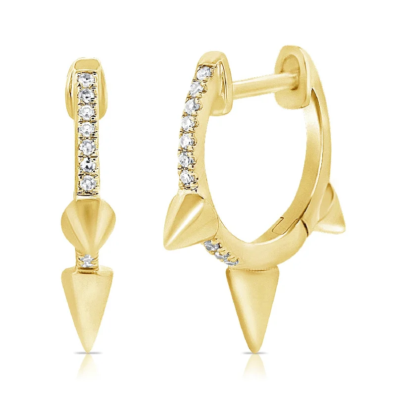 Modern Dangle Earrings-Spiked Huggie Earrings with Diamonds