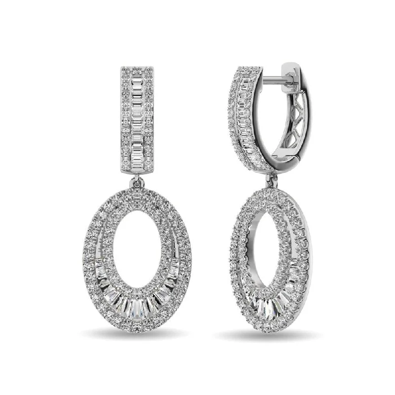 Classic Round Earrings for Women-Diamond 1 Ct.Tw. Hoop Earrings in 14K White Gold