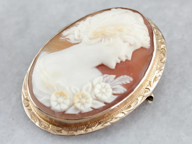 Elegant Flower Brooch-Antique Cameo Gold Brooch