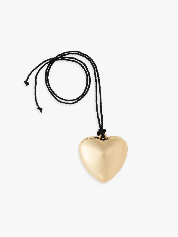 Simple Diamond Necklace for Bridesmaids-Puffy Heart Necklace - Gold/Black