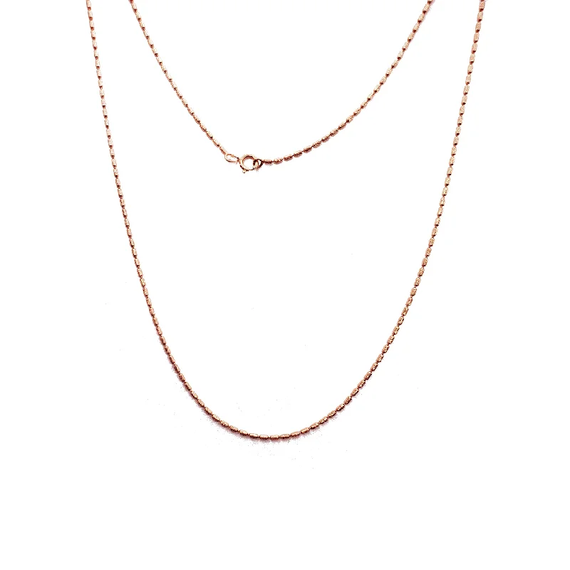 Large Pendant Necklace with Silver Chain-Diamond-Cut Elongated Bead Chain (14K)