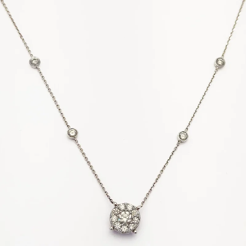 Classic Pendant Necklace for Bridesmaids-Diamond Bezel & Cluster Necklace (14K)