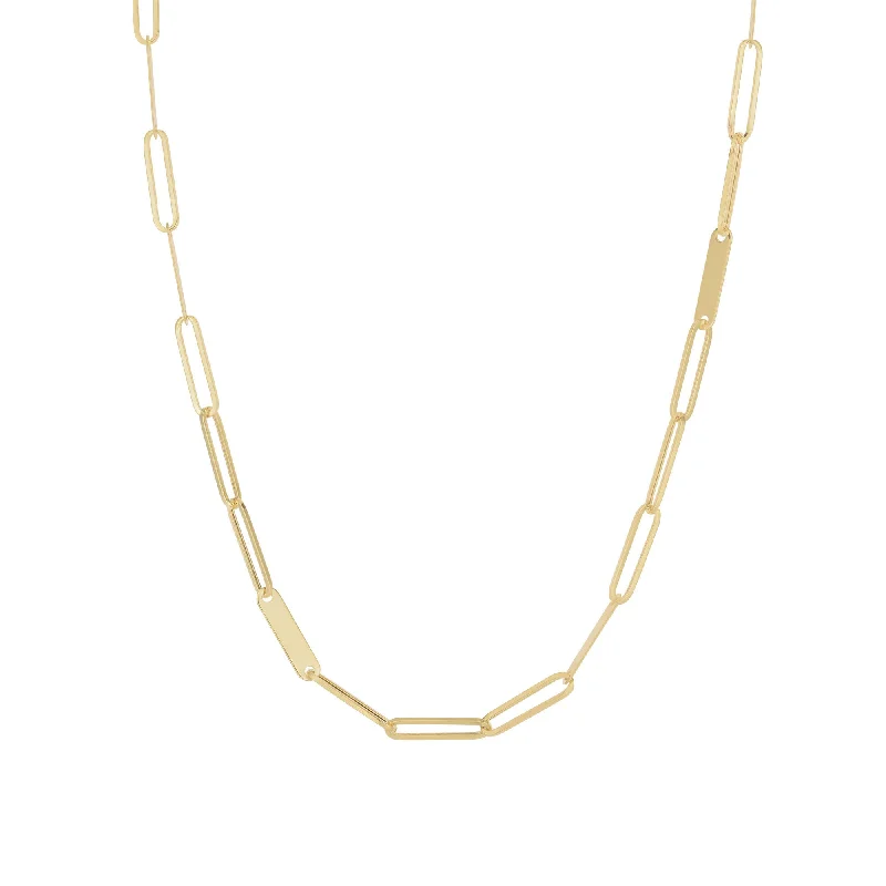 Unique Gold Pendant Necklace for Women-Scattered Bar Paperclip Necklace (14K)