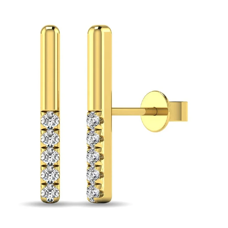 Silver Plated Hoop Earrings-Diamond 1/10 ct tw Bar Earrings in 10K Yellow Gold