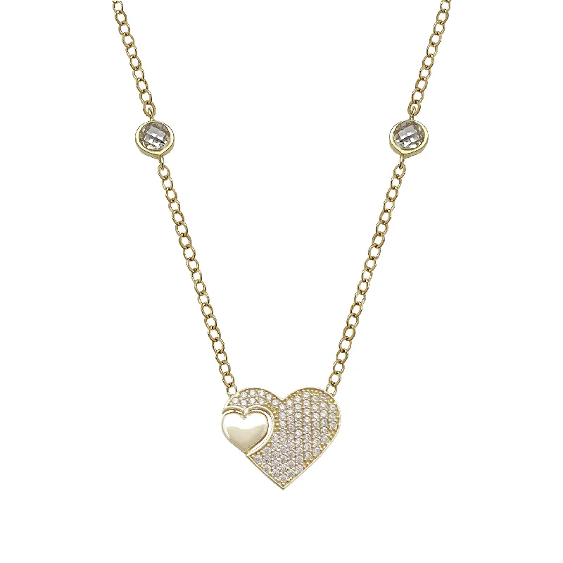 Customizable Name Necklace for Girls-Pave Double Heart Necklace (14K)