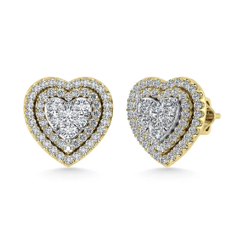 Beautiful Heart Shaped Earrings-Diamond 7/8 Ct.Tw. Heart Earrings in 10K Yellow Gold