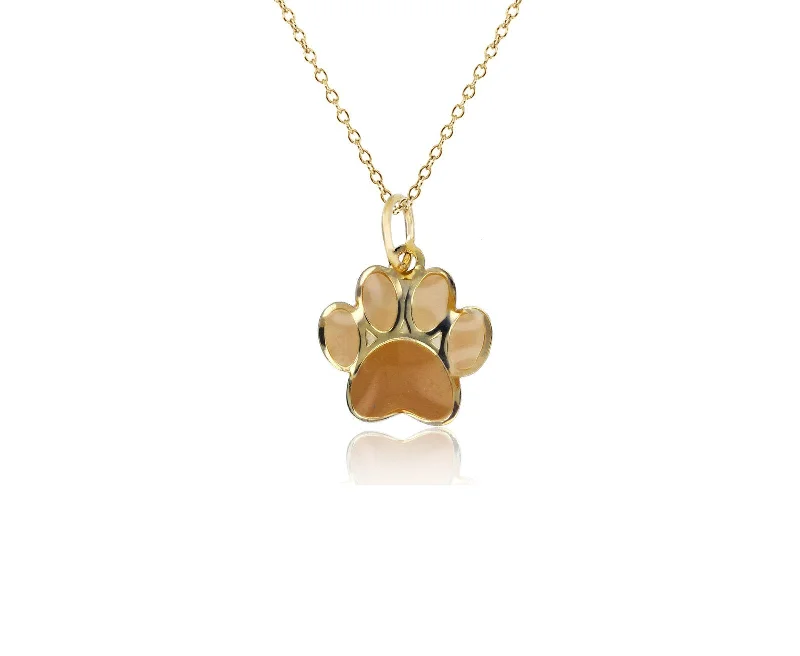 Trendy Geometric Necklace for Casual Style-Yellow Gold Enamel Paw Fancy Necklace (14K)