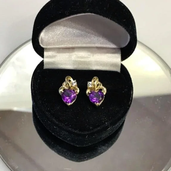 Unique Drop Earrings-14KT Solid Yellow Gold Amethyst & Diamond Earrings