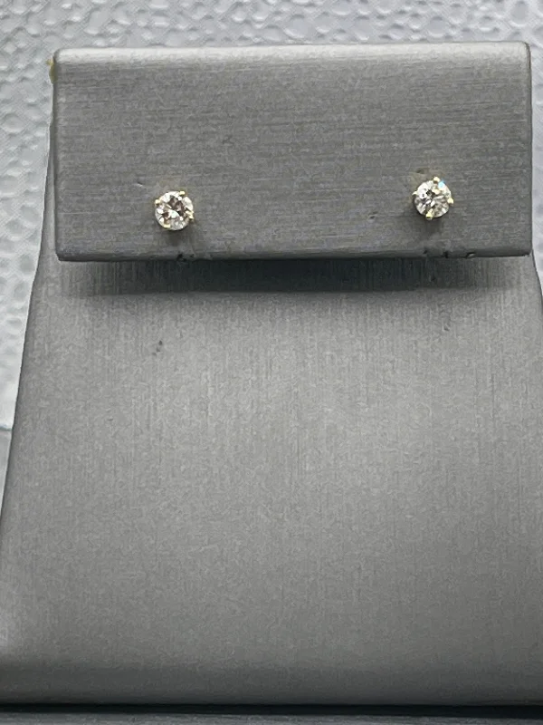 Statement Earrings with Gems-Ladies 14 Karat Solid Yellow Gold Diamond Stud Earrings