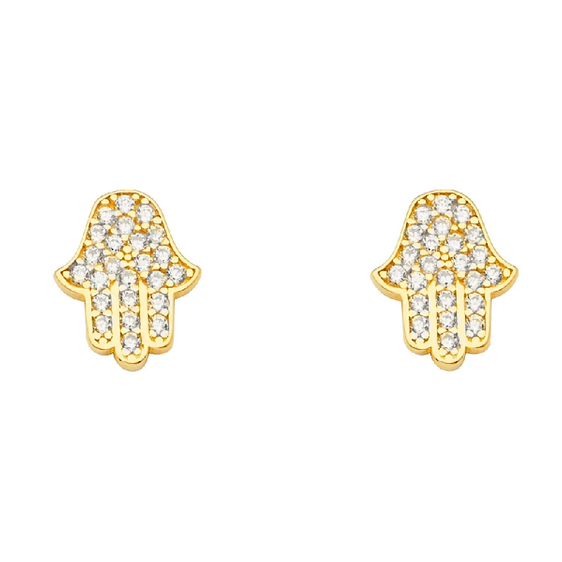 Simple Gemstone Earrings-14K Hamsa CZ Earrings