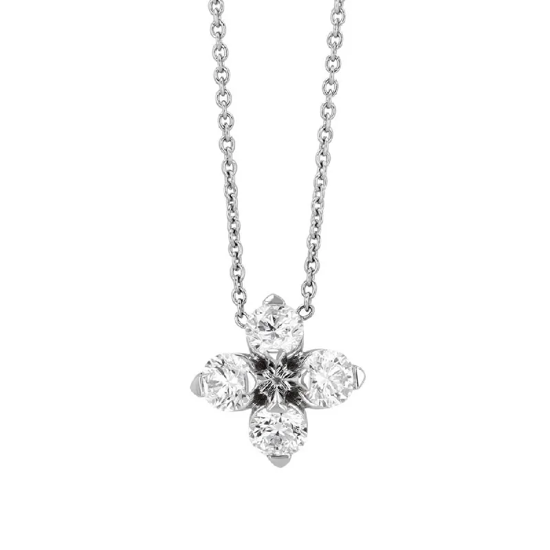 Designer Gold Necklace for Bridesmaids-18kt. White Gold Love in Verona Diamond Clover Pendant Necklace