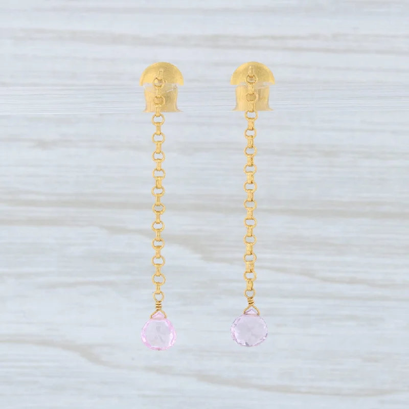 Long Gold Drop Earrings-Marie Helene de Taillac Pink Spinel Briolette Earrings 18k 22k Gold Dangle