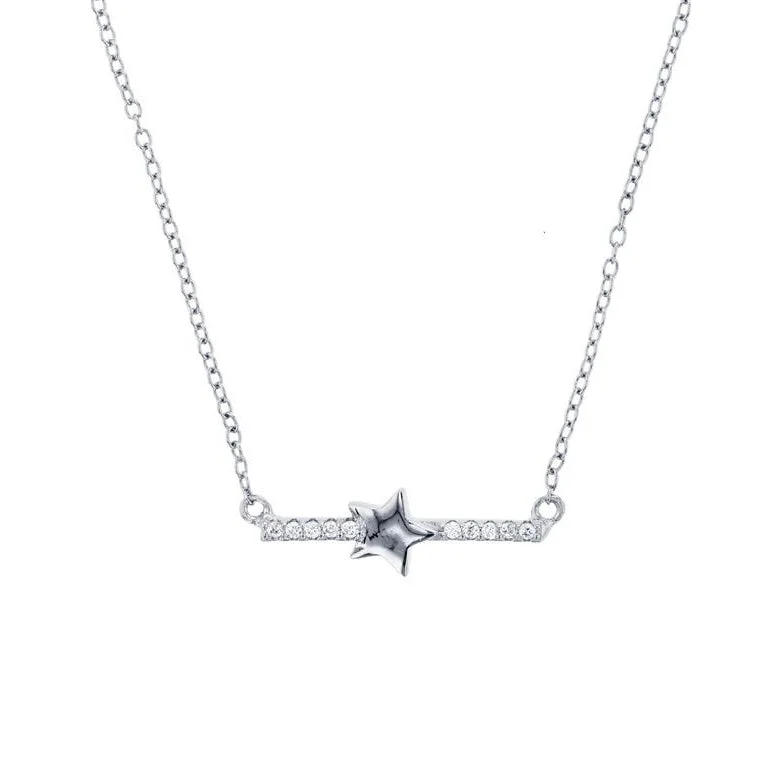 Classic Pendant Necklace for Bridesmaids-Star On Bar Necklace (Silver)