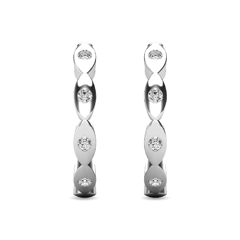 Silver Earrings for Sensitive Ears-Diamond 1/10 ct tw Hoop Earrings in 10K White Gold