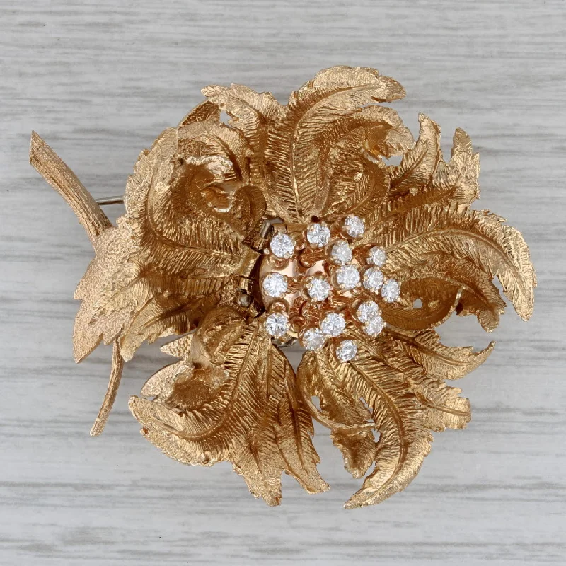 Vintage Brooch For Sale-Robert Altman En Trenblant Diamond Flower Brooch 14K Gold Blooming Rose Pin