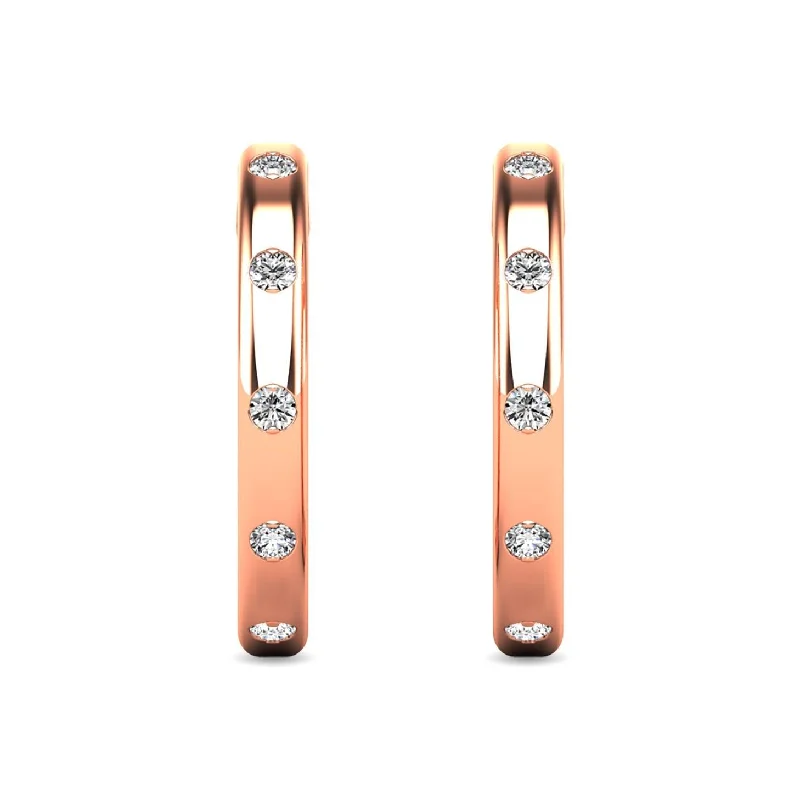 Modern Earrings for Women-Diamond 1/10 ct tw Hoop Earrings in 10K Rose Gold