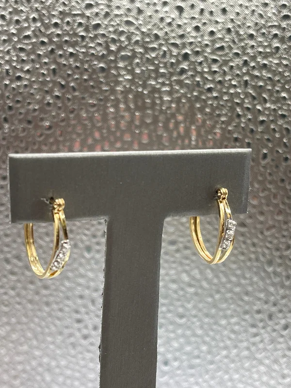 Classic Diamond Earrings-Ladies 14 Karat Yellow Gold and Diamond Hoop Earrings