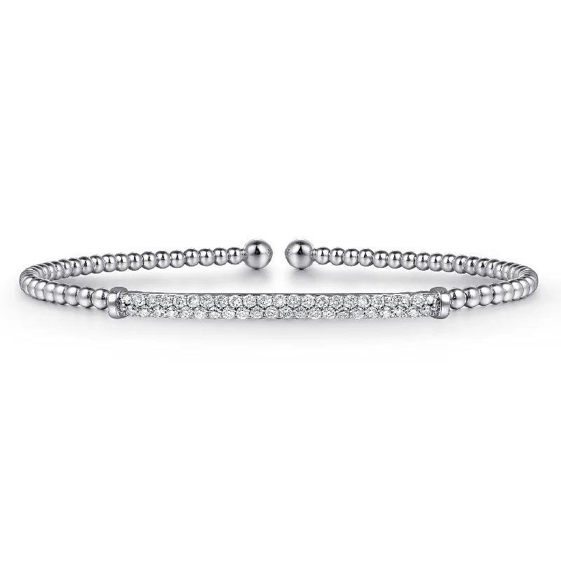 Personalized Bar Bracelet with Name Engraving-Two Row Diamond Bar Bracelet in White Gold by Gabriel NY