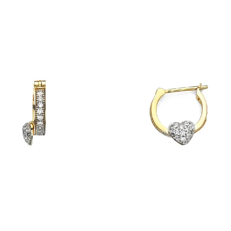 Bold Diamond Earrings-14KY 2mm Heart CZ Huggies Earrings