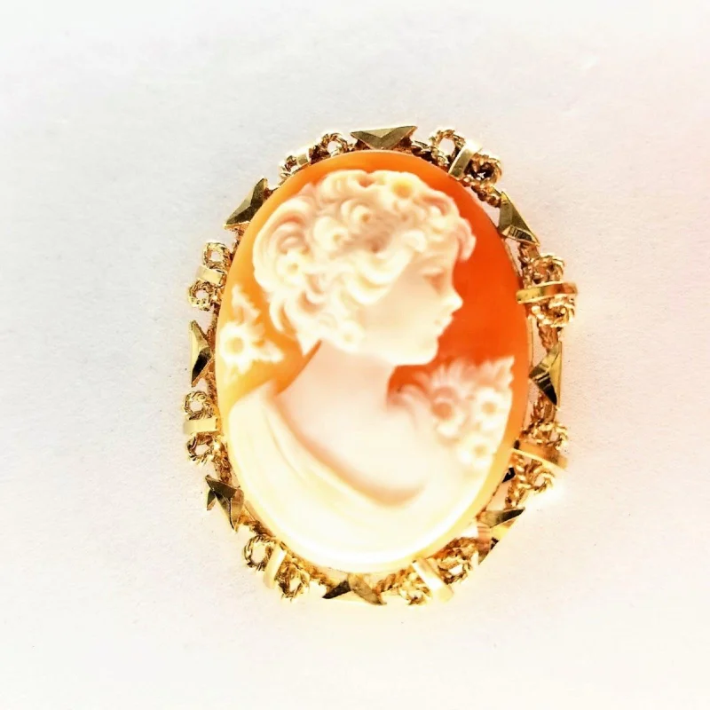 Vintage Brooch For Coats-Yellow Gold Cameo Brooch