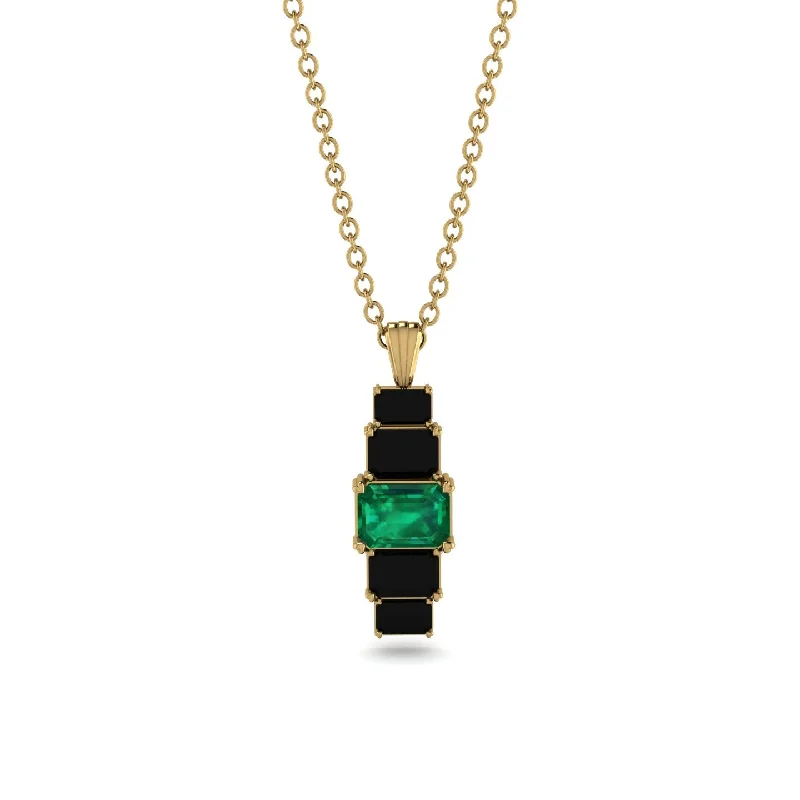 Large Gemstone Necklace for Evening Wear-Emerald Cut Emerald Stairs Necklace - Briella No. 34