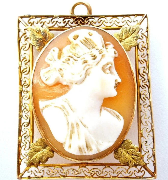 Brooch With A Vintage Vibe-Cameo Pendant Brooch Victorian 10K Yellow Gold