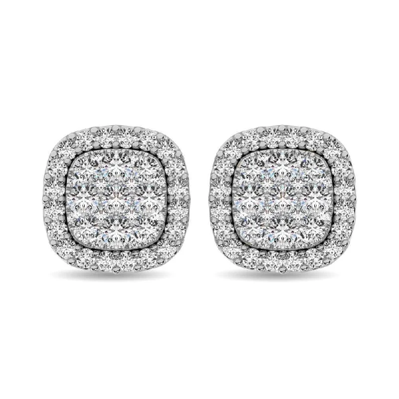 Funky Earrings for Parties-Diamond 5/8 Ct.Tw. Cluster Stud Earrings in 14K White Gold