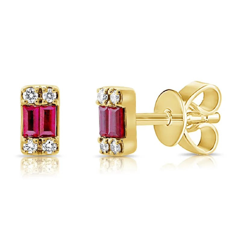 Bold Earrings for Women-Ruby & Diamond Studs made in 14K Gold