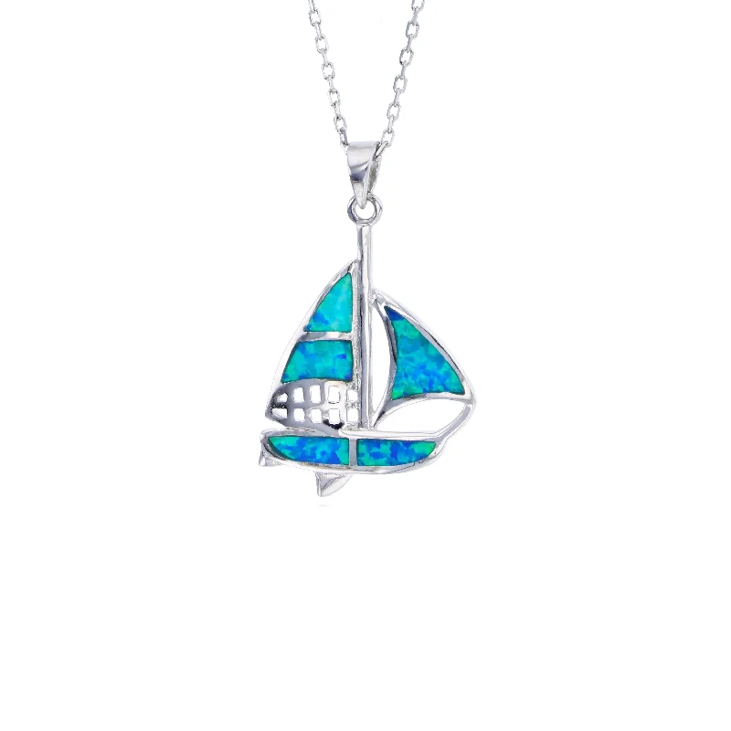 Classic Gemstone Necklace for Evening Wear-Opal Ship Necklace (Silver)