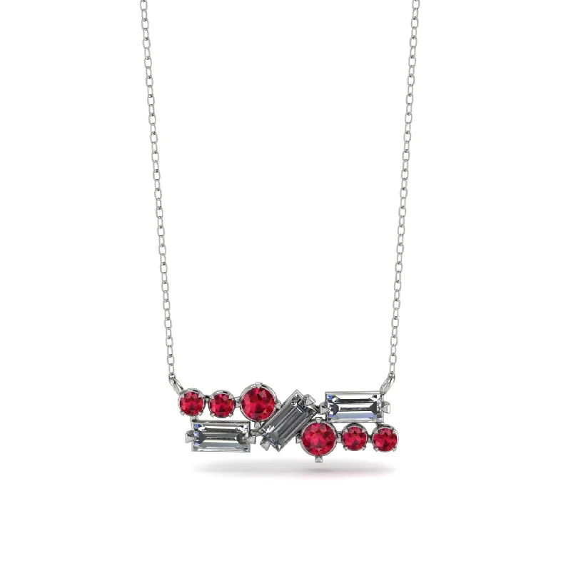 Custom Heart-Shaped Necklace for Couples-Diamond Baguette Necklace Mix - Kinley No. 12