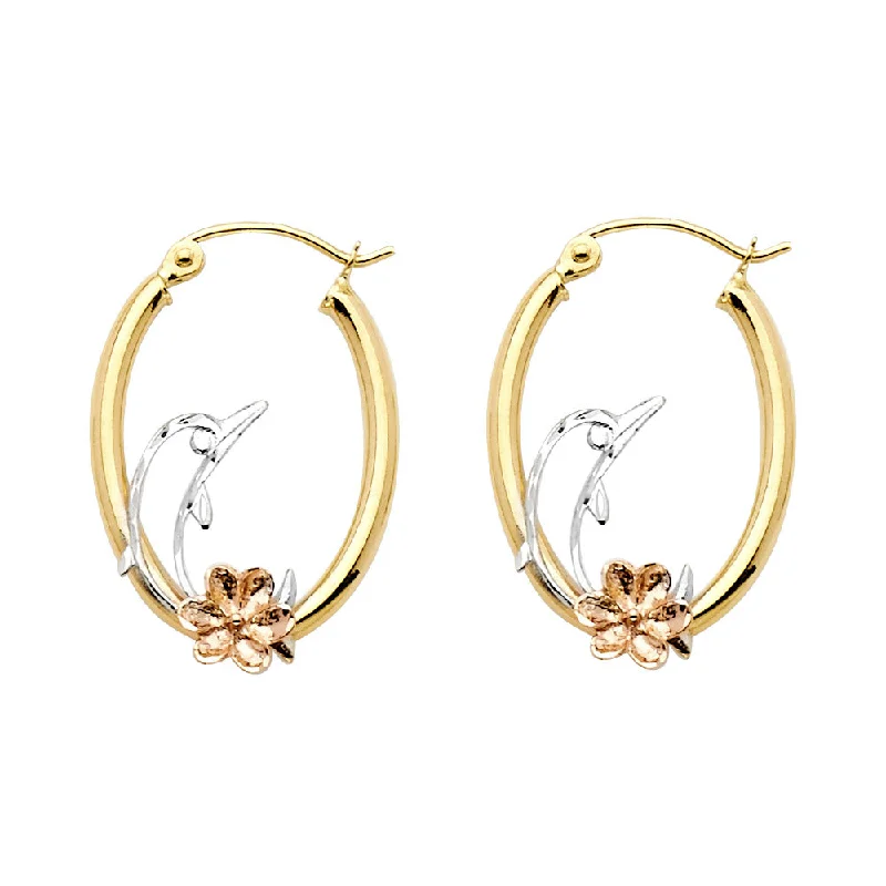 Handcrafted Gemstone Earrings-14K Hoop Earrings with heart & Dolphin