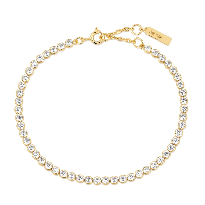 Classic Silver Bracelet with Simple Knot Design-CZ Chain Bracelet in Yellow Gold by Ania Haie