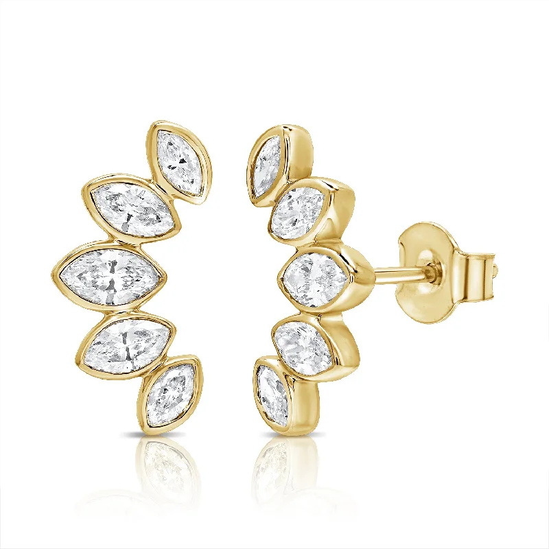 Artistic Gold Earrings-Radiant 14K Gold Marquise Diamond Earrings