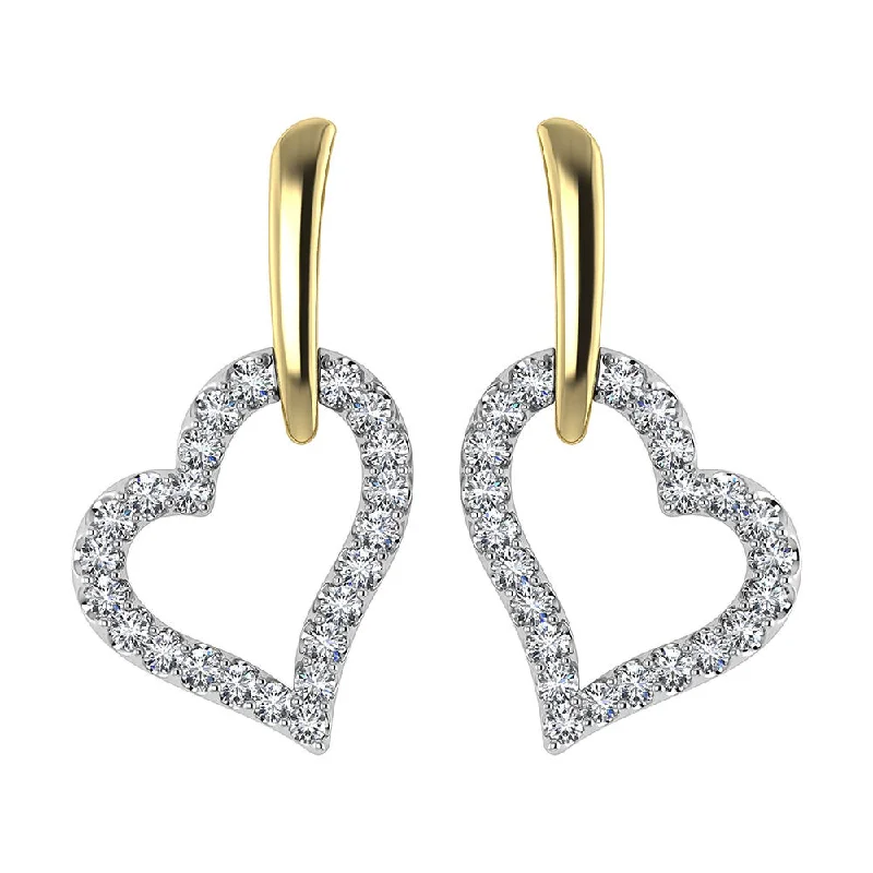 Elegant Drop Earrings-10K Yellow Gold 1/5 Ct.Tw. Diamond Heart Earrings