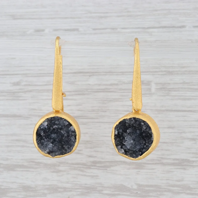 Trendy Long Earrings-New Nina Nguyen Black Druzy Quartz Earrings 22k Gold Vermeil Sterling Silver