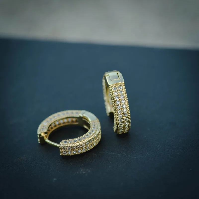 Chunky Gold Earrings-Studded Hoop Diamond Earrings in Yellow/White Gold