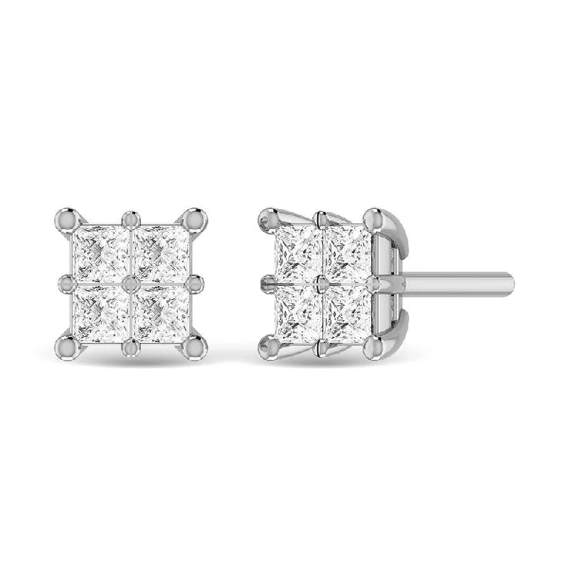 Vintage Crystal Drop Earrings-Diamond Princess Cut Fashion Earrings in 14K White Gold