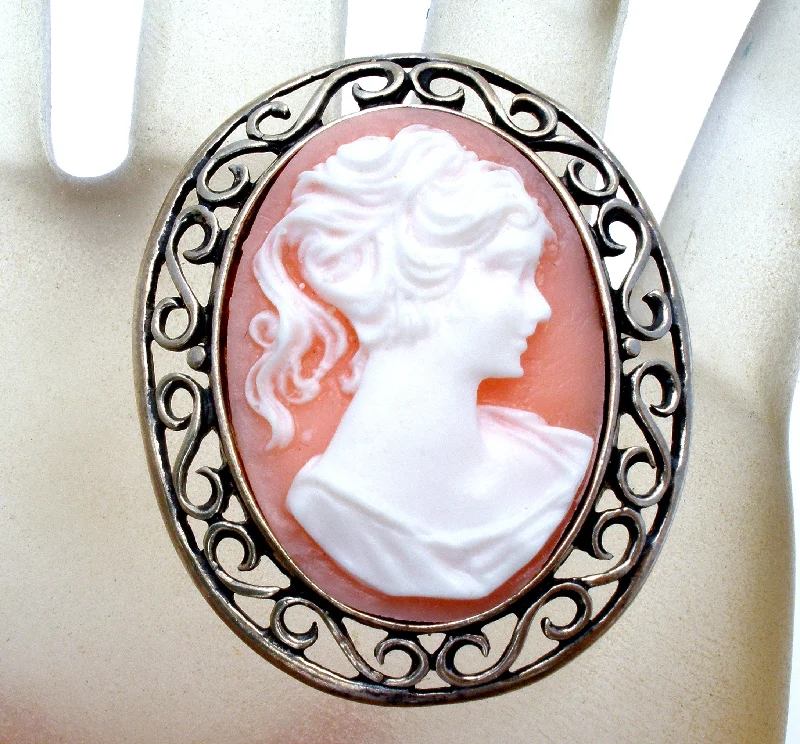 Personalized Brooch-Vintage Cameo Brooch Pin Sterling Silver