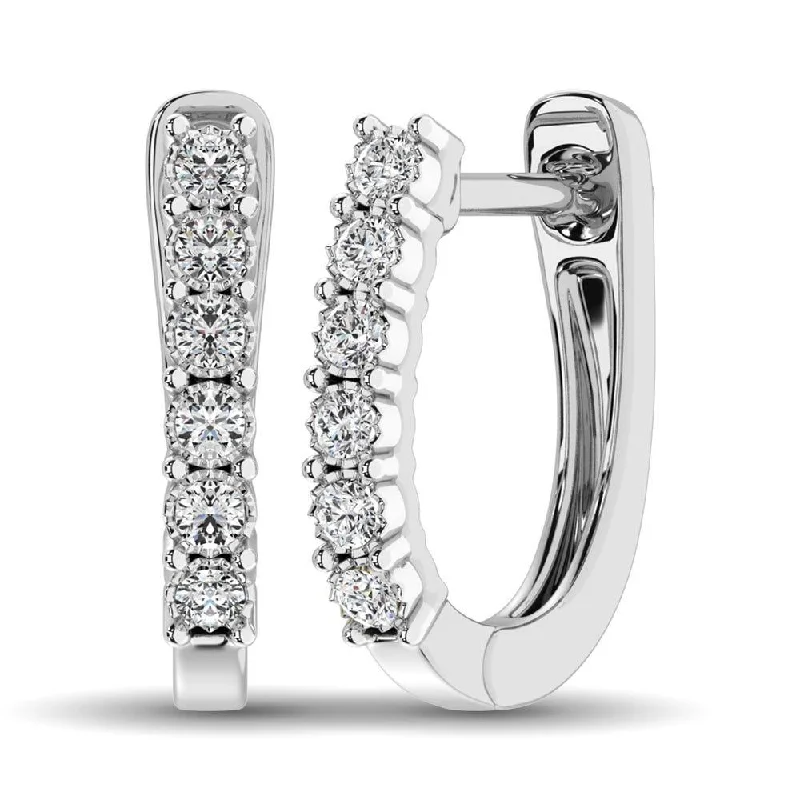 Simple Hoop Earrings for Women-10K White Gold 1/5 Ct.Tw.Diamond Hoop Earrings