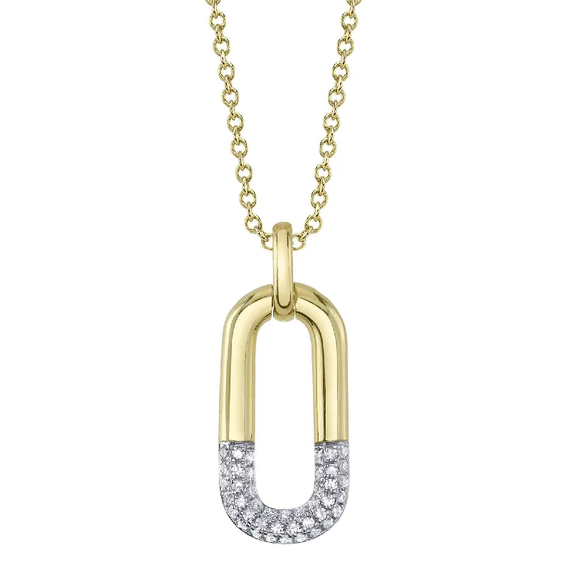 Long Gemstone Necklace for Special Occasions-14kt Yellow Gold Diamond Necklace / 0.10ct Diamond Pave