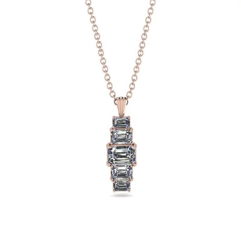 Luxury Silver Necklace with Colored Stones-Emerald Cut Diamond Stairs Necklace - Briella No. 2