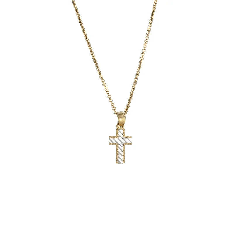 Layered Necklace with Pearls for Weddings-Two-tone Diagonal Cross Fancy Necklace (14K)