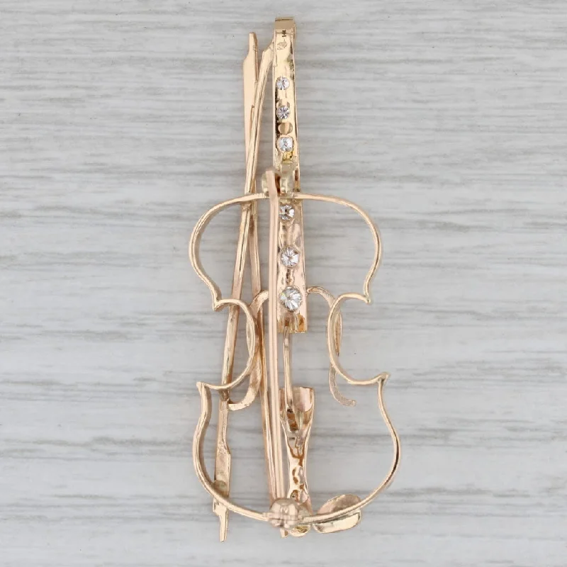 Gold Brooch-0.25ctw Diamond Cello Brooch 14k Yellow Gold Detailed Openwork Pin