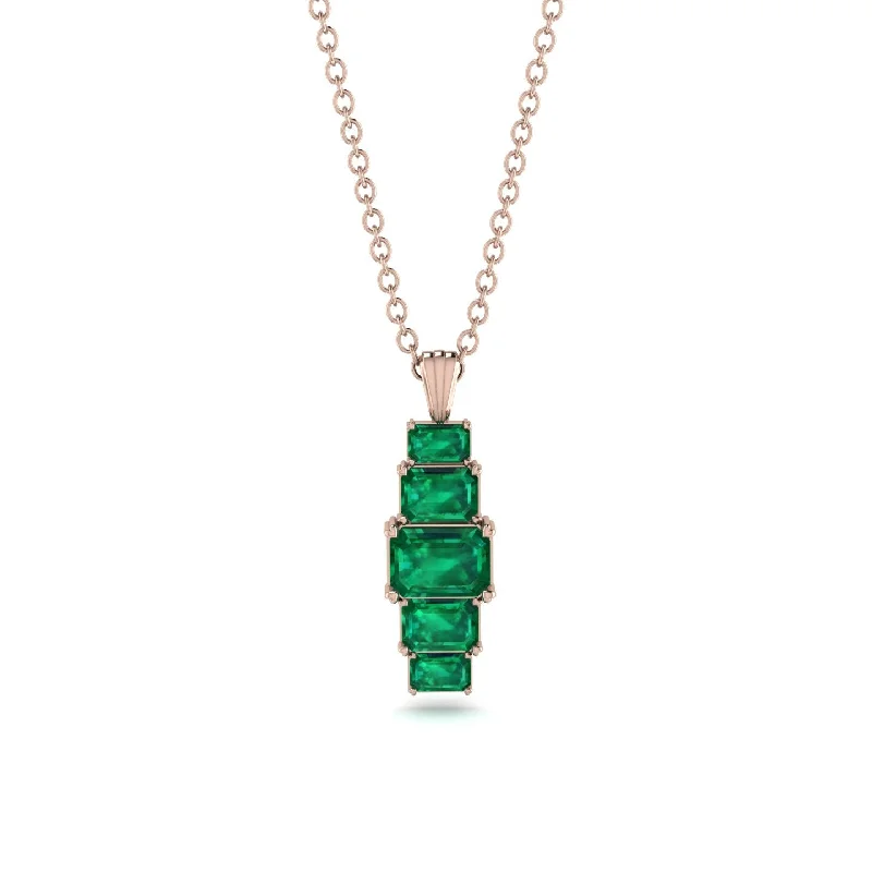 Long Silver Chain Necklace with Pendant-Emerald Cut Emerald Stairs Necklace - Briella No. 20